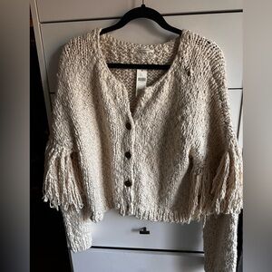 Anthropologie Textured Tassel Cardigan in Cream